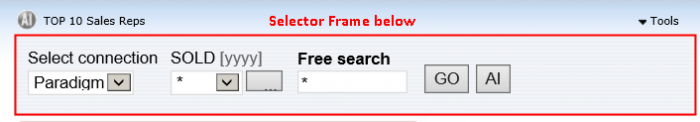 Showing the selector frame object in a displayed report.