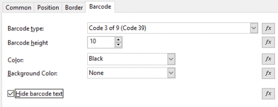 DataFlex Reports: hide barcode text option